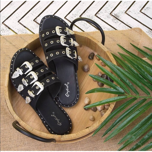 three buckle sandals